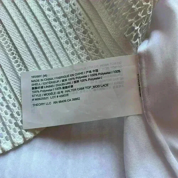 NWOT Theory Halter Cami Tank Top White Mod Lace Sz M Lined Textured Shell - Picture 10 of 11